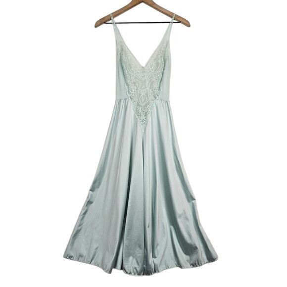 Olga pastel blue nightgown nightie lingerie gown lace sheer nylon size S - Picture 1 of 7